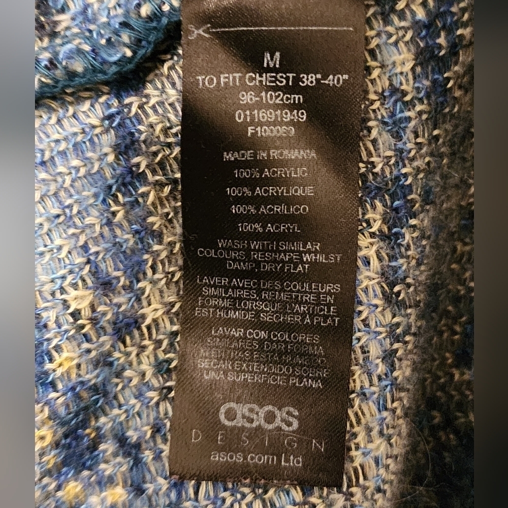 ASOS DESIGN Van Gogh Jacquard Knit Sweater A.P.O.H. Blue Yellow Size Medium - Picture 6 of 7
